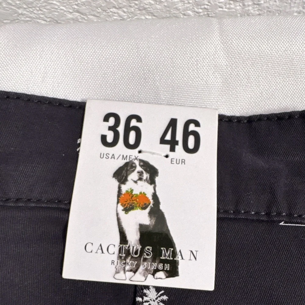 Cactus Man Ricky Singh Navy Palm Tree Print Stretch Chino Shorts Pockets